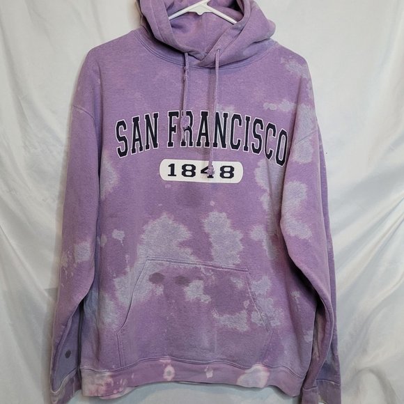 San Francisco Upcycle Bleached Hoodie Lavender Size Large Has Stain - Picture 1 of 9